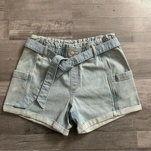 Abercrombie Kids Light Wash High Rise Paperbag Waist Shorts